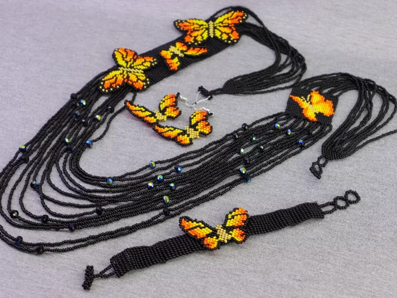 Set Collar Largo Mariposa Chaquira Collar De Cuentas Huichol