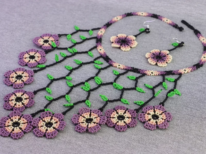 Set Collar Cascada Floral De Moda Collar De Cuentas Huichol