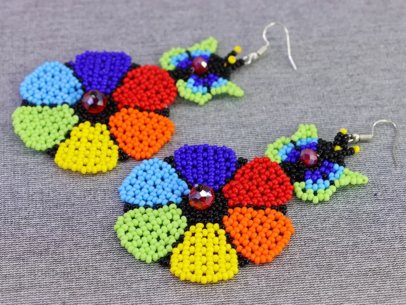 Aretes De Flor Mariposa Aretes De Cuentas Huichol Artesanal