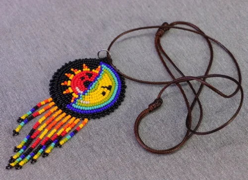 Collar Dije De Sol Y Luna Chaquira Collar De Cuentas Huichol - Image 3
