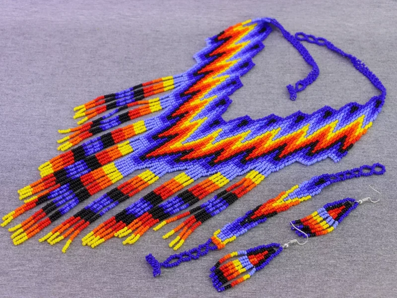 Set Collar Flecos De Chaquira Collar De Cuentas Huichol