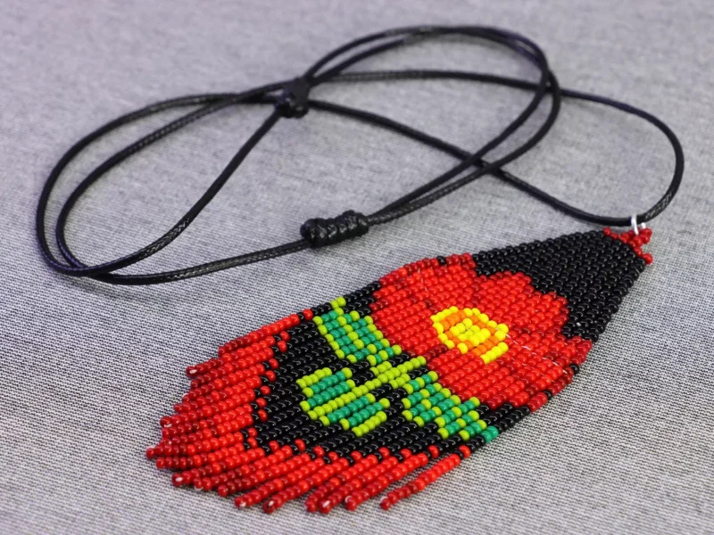 Collar Dije De Flor Chaquira Collar Flecos De Cuentas Huichol