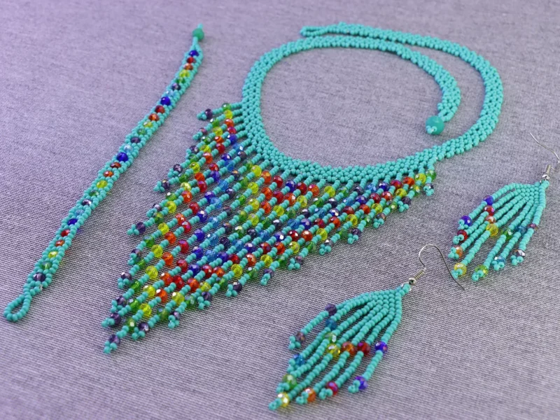 Set Collar Flecos De Cristal Collar De Chaquira Artesanal