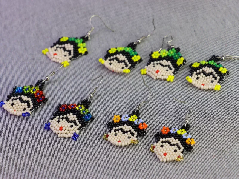 Aretes De Frida Kahlo Chaquira Aretes De Cuentas Huichol