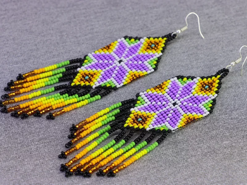Aretes De Estrella Flecos Chaquira Aretes De Cuentas Huichol