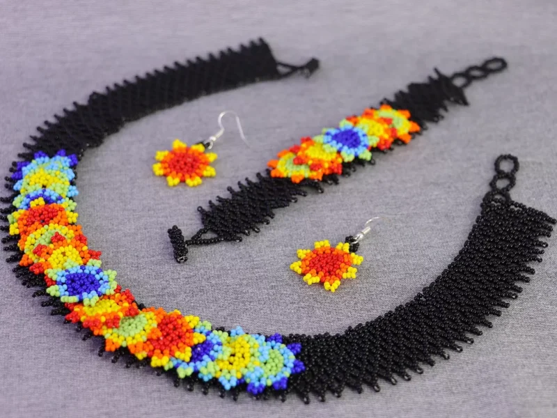 Set Collar Gargantilla De Florecitas Chaquira Collar De Moda