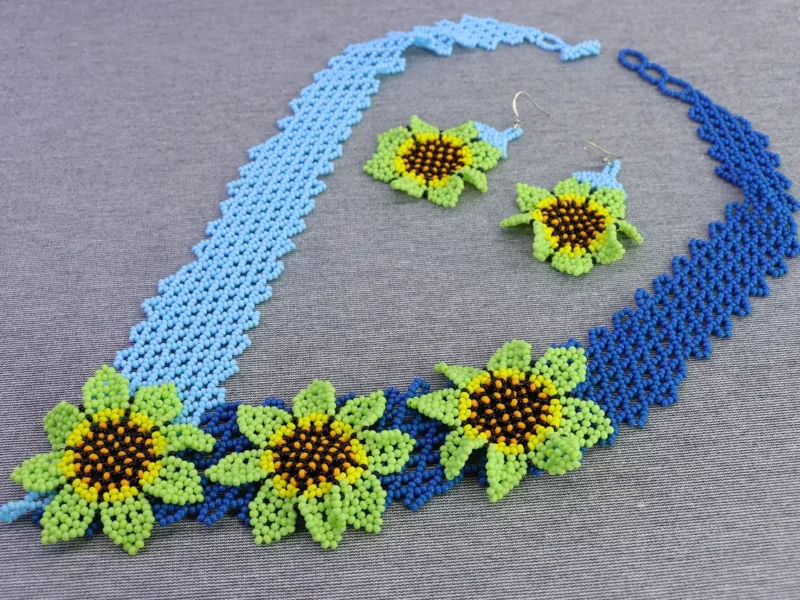 Set Collar 3 Flores Chaquira Collar De Cuentas Huichol