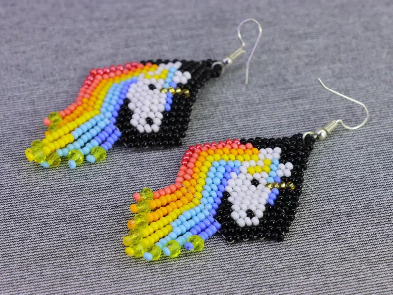 Aretes De Unicornio Chaquira Aretes De Cuentas Huichol