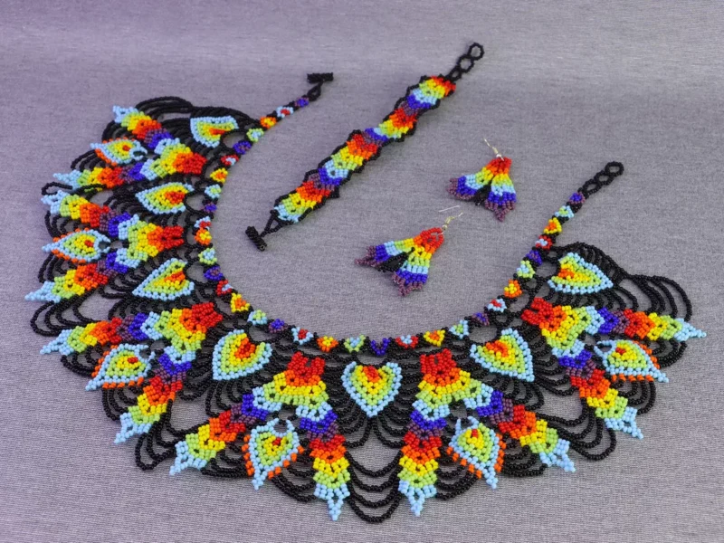 Set Collar De Cuentas Huichol Collar De Chaquira Artesanal