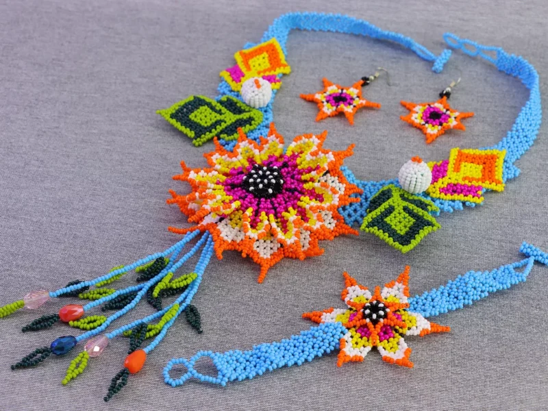 Set Collar De Cuentas Huichol Collar De Flor Girasol
