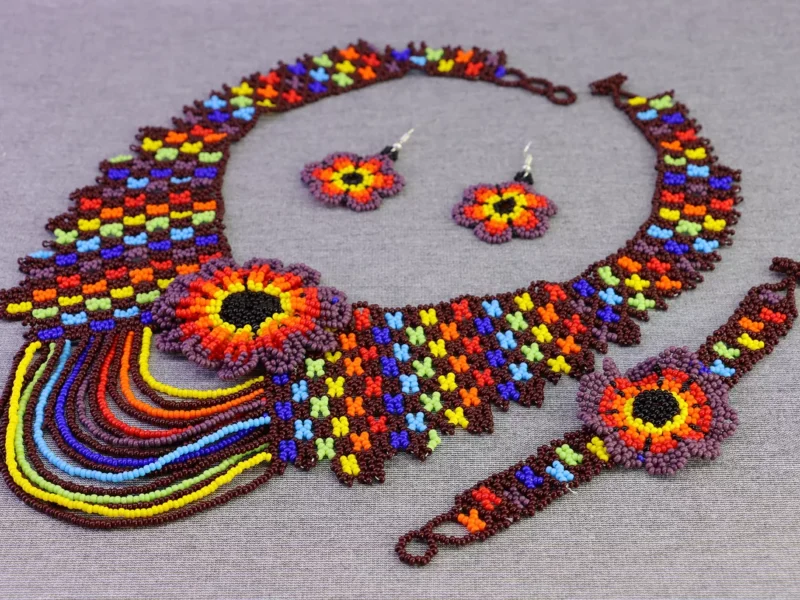 Set Collar De Flor Arte Huichol Collar De Chaquira De Moda
