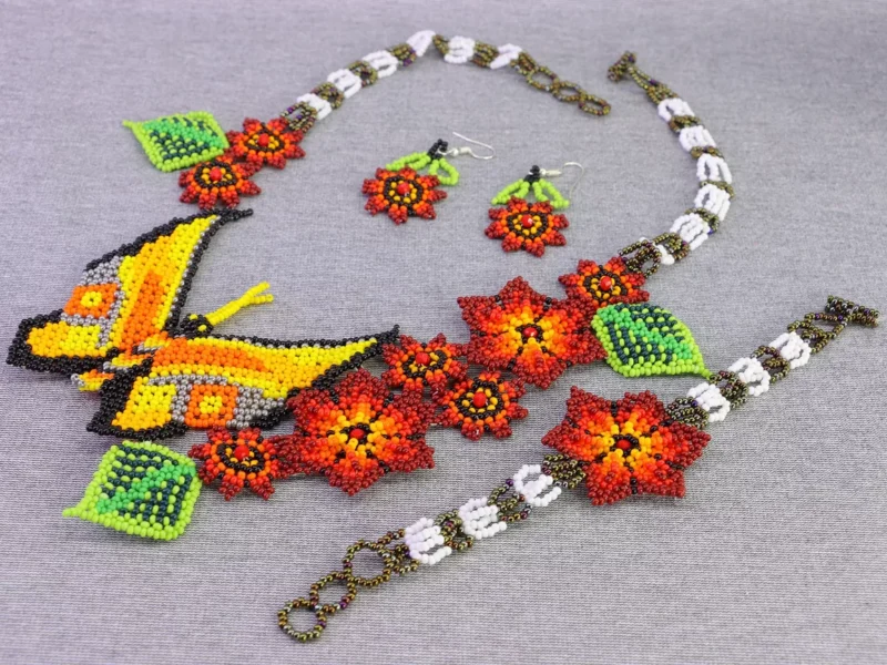 Set Collar De Mariposa Chaquira Collar De Cuentas Huichol