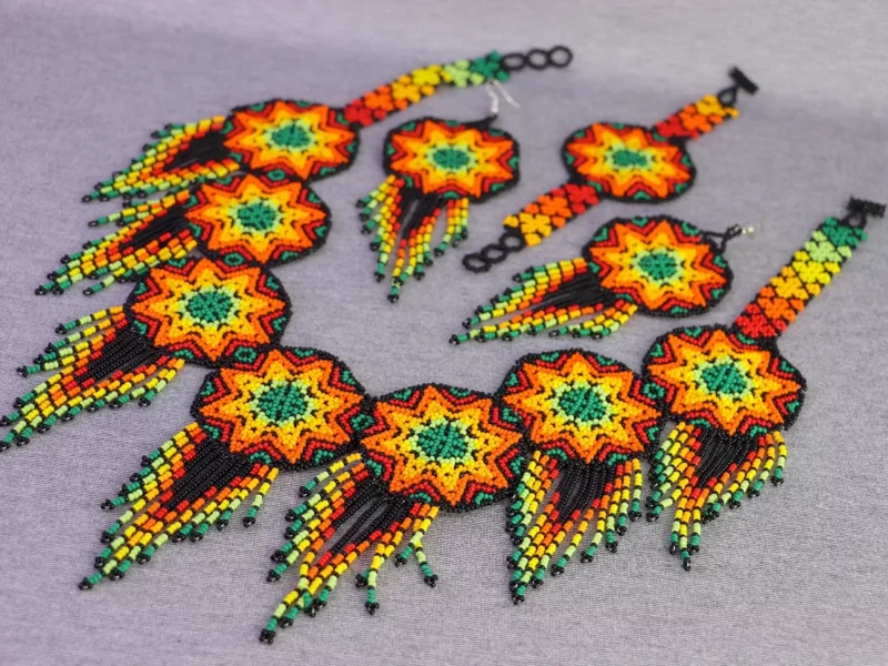 Set Collar Arte Huichol Collar De Chaquira Estrellas De Moda