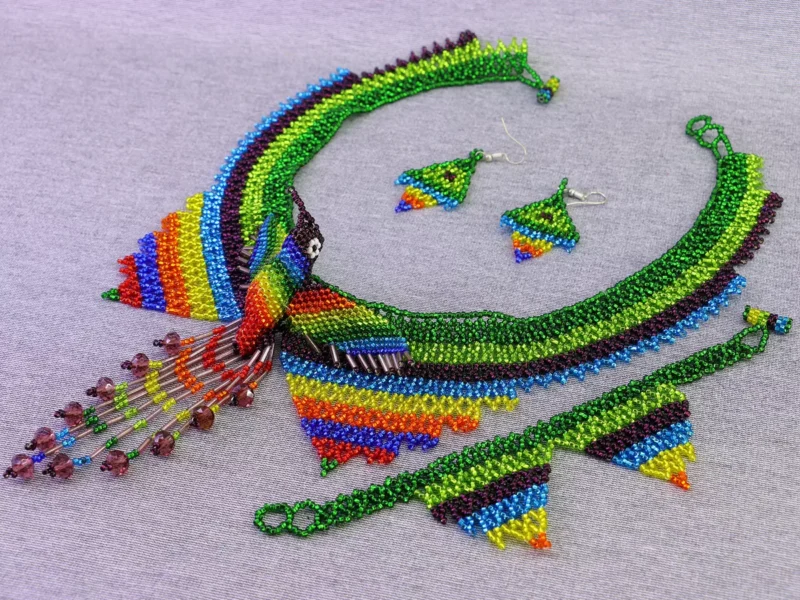 Set Collar Colibri Cristal Chaquira Gargantilla De Cuentas Huichol