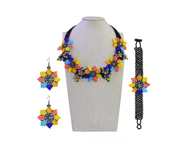 Set Collar Gagantilla Florecitas Collar De Cuentas Huichol