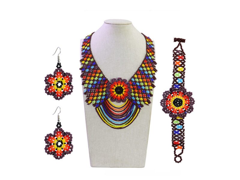 Set Collar De Flor Arte Huichol Collar De Chaquira De Moda