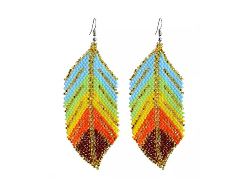 Aretes De Hoja Chaquira Aretes De Cuentas Huichol Artesanal