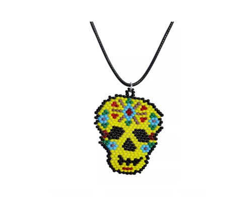 Collar Dije De Calavera Chaquira Collar De Cuentas Huichol
