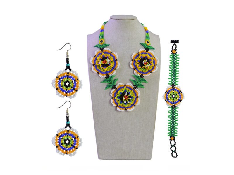 Set Collar De 3 Flores Chaquira Collar De Chaquira Huichol
