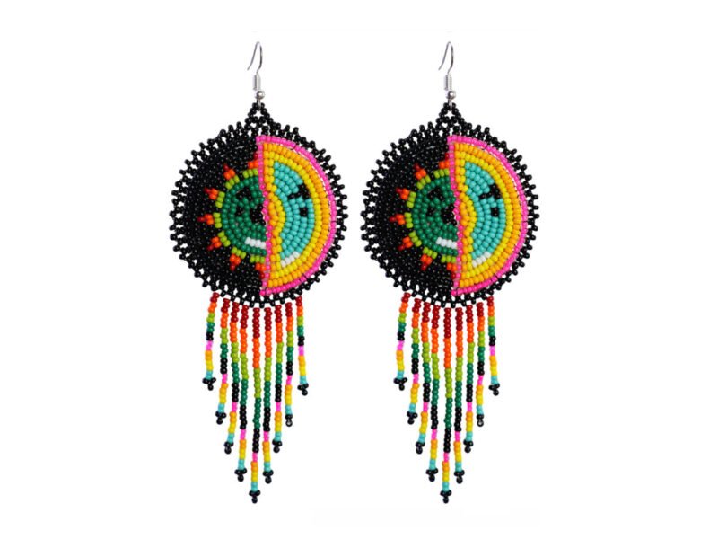 Aretes De Chaquira Sol Y Luna Aretes De Cuentas Huichol