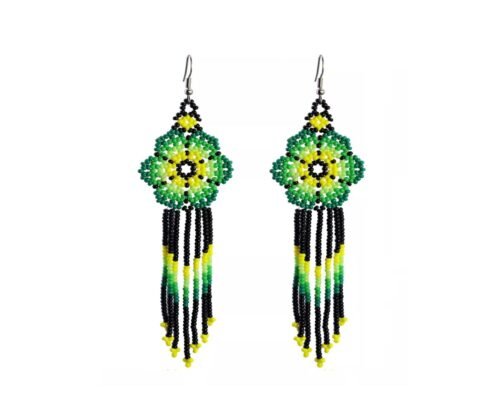 Aretes De Cuentas Huichol Aretes De Flor Flecos De Moda Artesanal
