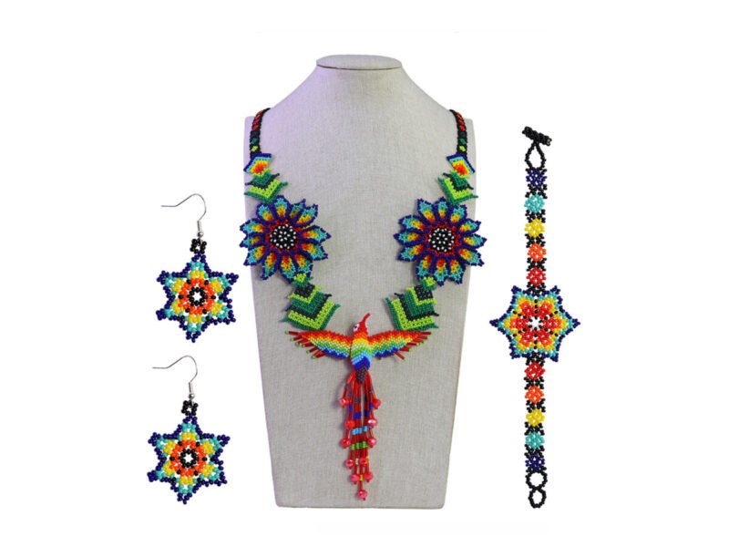 Set Collar Flor Colibri Chaquira Collar De Cuentas Huichol