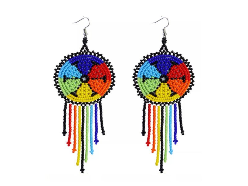 Aretes Flecos Colgante De Chaquira Aretes De Cuentas Huichol