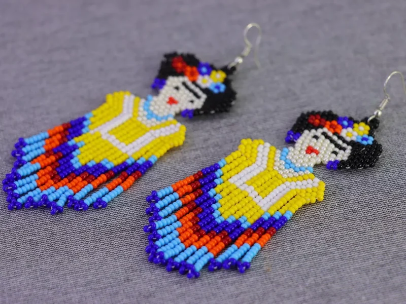 Aretes De Frida Kahlo Colgante De Chaquira Artesanal