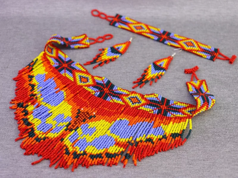 Set Collar Flecos De Mariposa Gargantilla De Cuentas Huichol