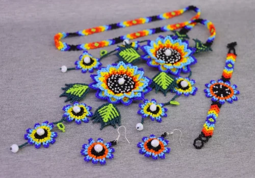 Set Collar Floral De Moda Collar Largo De Chaquira Girasol - Image 2