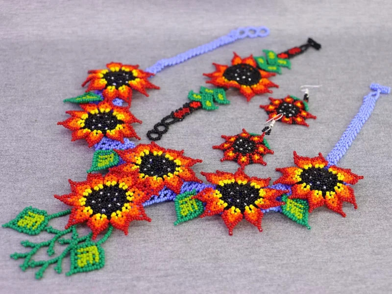 Set Collar De Mostacillas Floral Collar De Cuentas Huichol