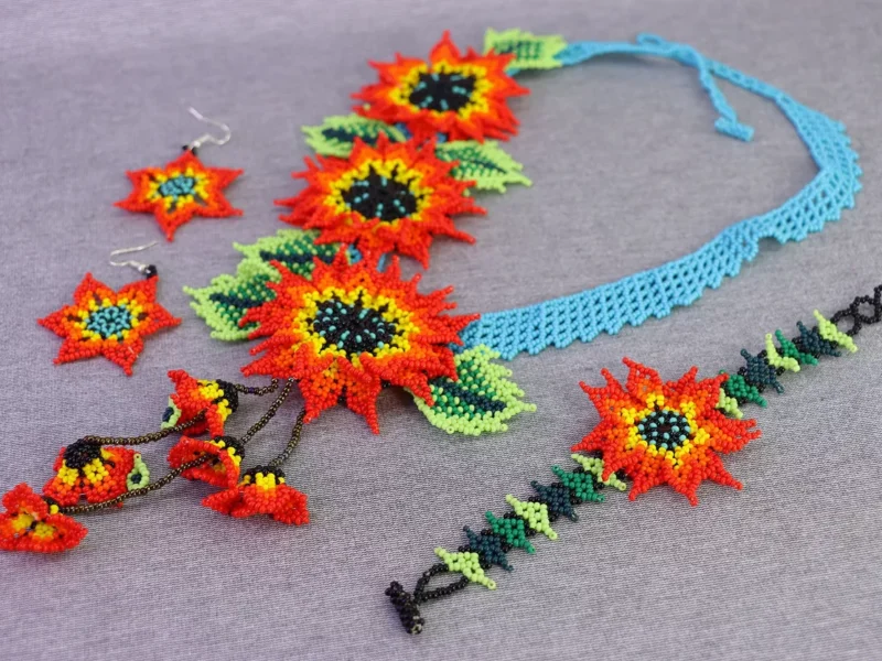 Set Collar Largo 3 Girasol Chaquira Collar De Moda Regalo