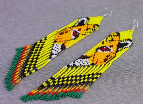 Aretes Largos De Chaquira Tigre Aretes De Cuentas Huichol - Image 3