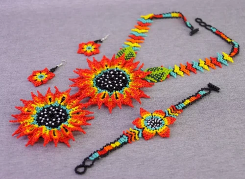 Set Collar De Girasoles Chaquira Collar De Cuentas Huichol - Image 3