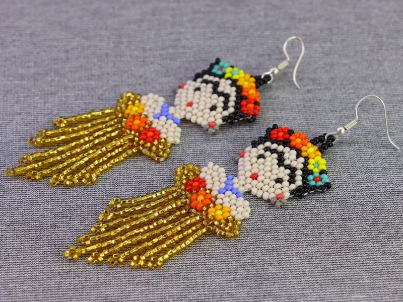 Aretes De Frida Kahlo Flecos Aretes De Cuentas Huichol