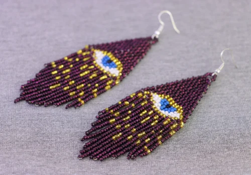 Aretes Flecos Ojo Turco Chaquira Aretes De Cuentas Huichol - Image 2