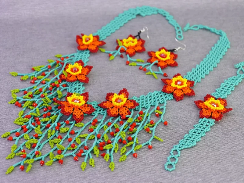Set Collar Floral De Chaquira Collar Flecos De Cristal