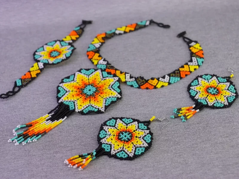Set Collar Gargantilla De Chaquir Estrella Arte Huichol