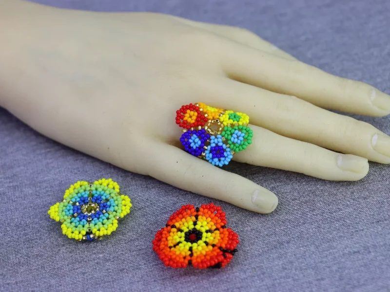 Anillos De Moda Chaquira Anillos De Flor Artesanal
