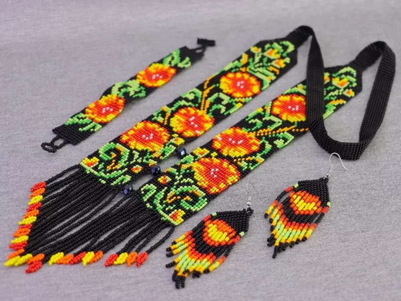 Set Collar De Moda Chaquira Floral Collar Largo Arte Huichol