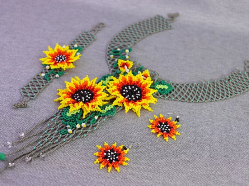 Set Collar Floral De Cuentas Huichol Gargantilla De Moda