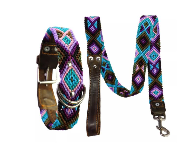 Set Collar Y Correa Para Perros Medianos 40-45 CM Bordados Artesanal