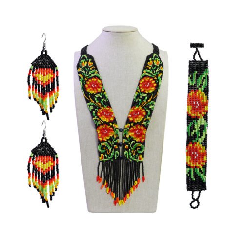 Set Collar De Moda Chaquira Floral Collar Largo Arte Huichol