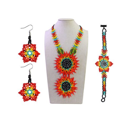 Set Collar De Girasoles Chaquira Collar De Cuentas Huichol