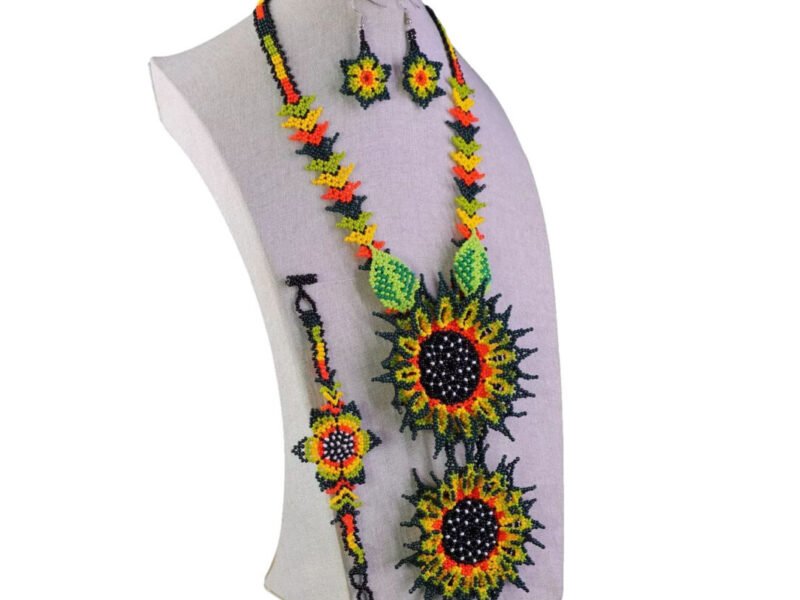 Set Collar De Girasoles Chaquira Collar De Cuentas Huichol
