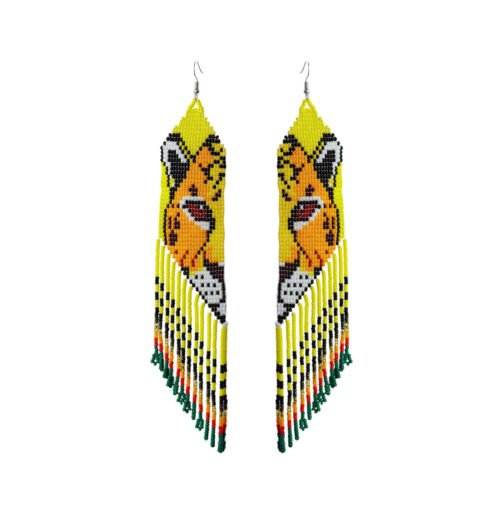 Aretes Largos De Chaquira Tigre Aretes De Cuentas Huichol