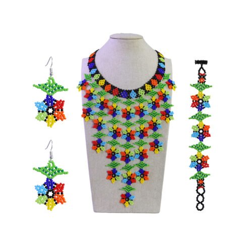 Set Collar Cascada Floral Chaquira Collar De Cuentas Huichol