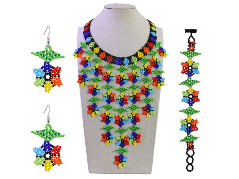 Set Collar Cascada Floral Chaquira Collar De Cuentas Huichol