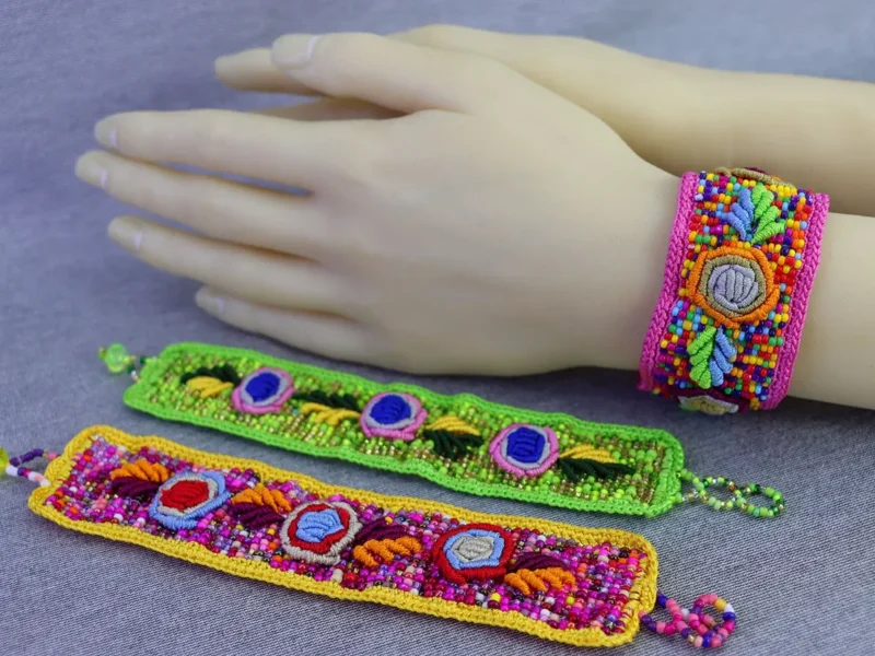 Pulseras Bordadas Con Flores Para Mujer Moda Artesanal