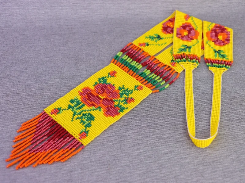 Collar Largo Diseño Corbata Chaquira Floral Collar De Moda
